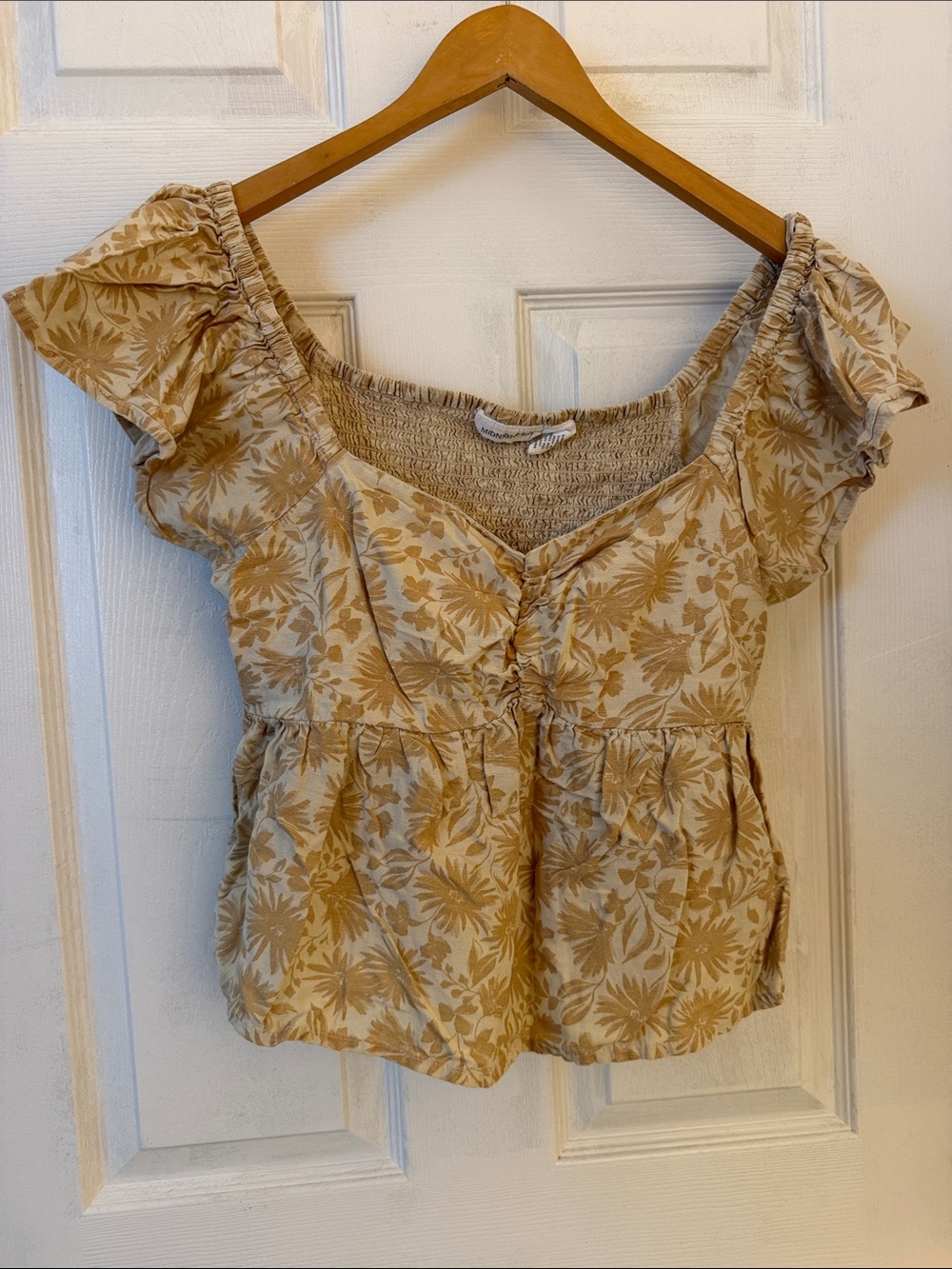 Floral Smocked Peplum Crop Top - Beige Floral